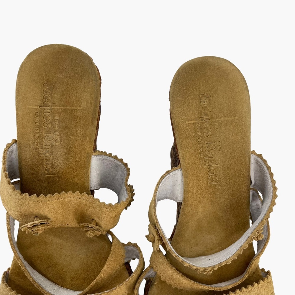 Jacques Raphael Suede Tan Cube Wedges - Picture 8 of 9